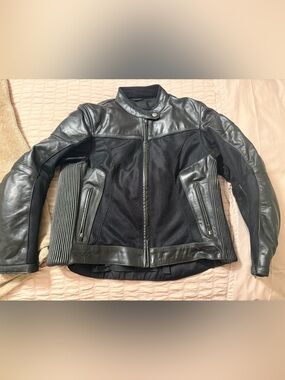 Women's Black Leather and Mesh Motorcycle Jacket